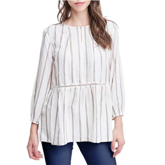 Fever Tops - 3/4 Sleeve Blouse Peasant Shirt with Crocheted Accents
